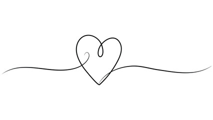 Black heart continuous line drawing minimalist love symbol vector outline illustration