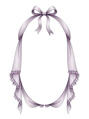 Elegant oval frame with draped lilac ribbon and ruffles, perfect for invitations