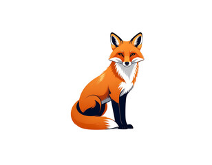 Obraz premium Stylized orange fox sitting calmly with white chest and black-tipped paws illustration