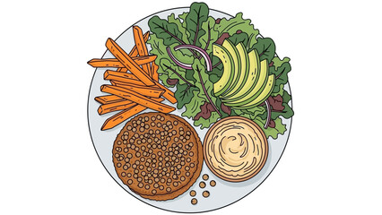 Assorted Middle Eastern Plate with Falafel, Hummus and Fresh Vegetables.