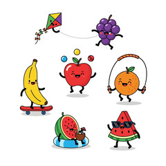 Fototapeta premium Cute Fruits Characters Having Fun: Summer Activities, Sports, and Relaxation