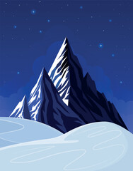 Night winter mountains under starry sky