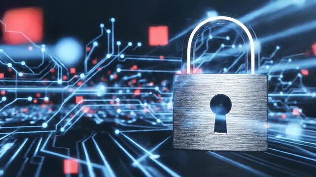 Digital padlock symbolizing data protection and network security