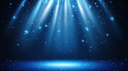 Elegant blue light background with sparkling particles and stage spotlight
