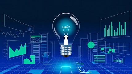 Creative light bulb with digital business analytics dashboard
