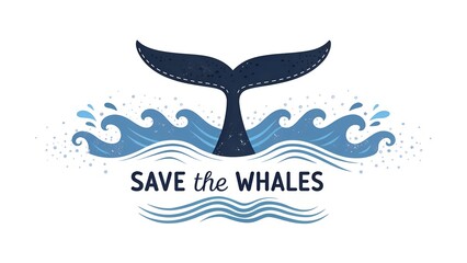 World Whale Day A graphic illustration of a whale tail with the words Save the Whales written below it, surrounded by ocean waves.