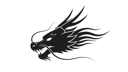 Vector silhouette of a dragon's head with flowing mane and sharp teeth on a white background, symbolizing Chinese New Year. © Anggita
