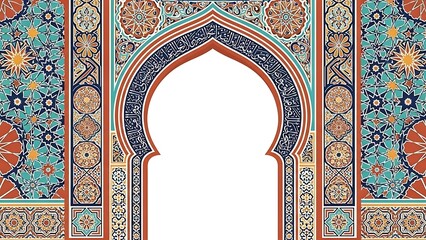 Islamic Archway Frame with Zellige Tile Pattern Vector Background