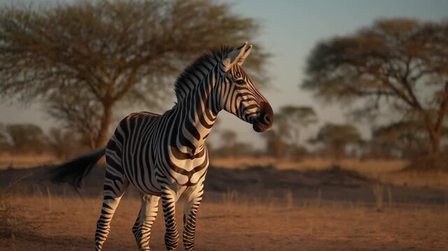 A captivating zebra standing gracefully in a savanna landscape Stock Video