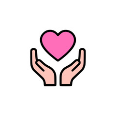 Hands holding pink heart illustration icon isolated