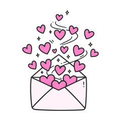 Pink hearts flying out of an open love letter envelope