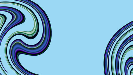 Colorful abstract background with blue and purple swirling wavy lines on a bright light blue backdrop with copy space