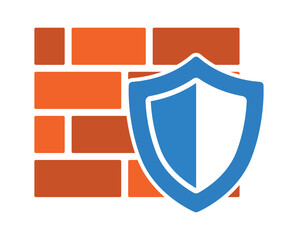 A digitally illustrated shield icon in blue, symbolizing protection, set against a brick wall background in orange tones.