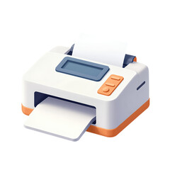 White and orange printer with paper coming out