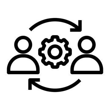 Line icon of people working in sync with gear