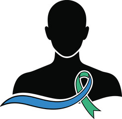 Cancer Awareness Ribbon on Human Silhouette Medical Support Concept Vector Illustration