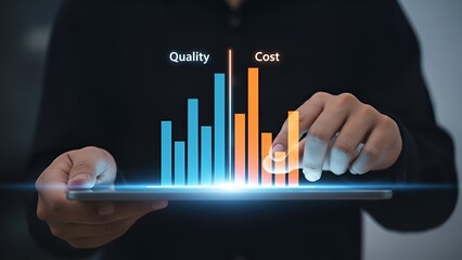 Business growth and financial performance analysis with upward trending bar graph