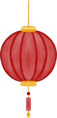 Watercolor Illustration of a Red Chinese Lantern
