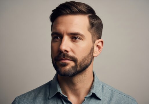 Portrait of a man with short beard and mustache looking slightly to the left with a serious expression