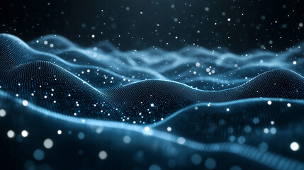 Digital wave network pattern with flowing lines and nodes, symbolizing connectivity, data flow, technology, communication, and futuristic digital networks in an abstract design.