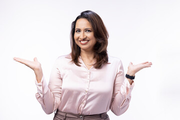 Portrait of a young businesswoman standing on isolated on white background.