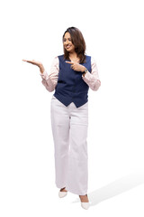 Portrait of a young businesswoman standing on isolated on white background.