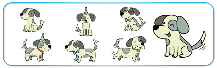 Fototapeta premium Adorable cartoon dog in various happy playful poses and emotions
