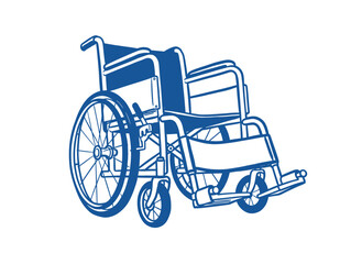 Fototapeta premium Wheelchair Sketch Illustration.Healthcare Mobility Aid Icon.Blue Accessibility Graphic.Disability Equipment Outline.Medical Support Tool Art