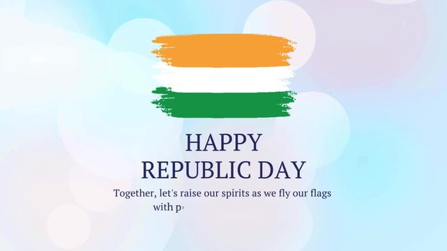 "Happy Republic Day India greeting Video design with waving national tricolor flag and celebratory fireworks background."