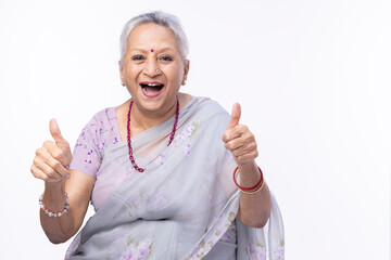 Portrait of cheerful aged Indian senior woman.