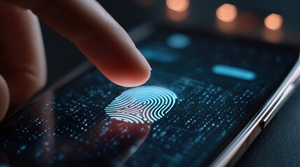 Medium shot focusing on secure biometric authentication on a smartphone illustrating privacy safeguards and data encryption.