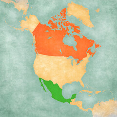 Map of North America - Canada and Mexico