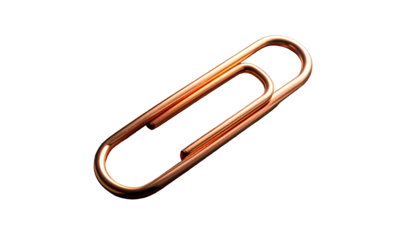 A close-up of a metallic, rose-gold colored paperclip against a black background