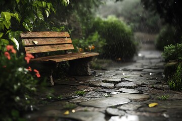 A quaint wooden bench resting on lush green grass in the garden