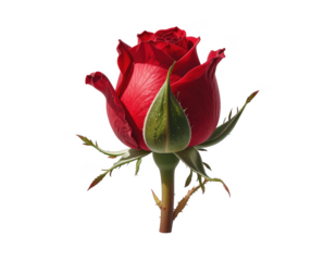 Red rosebud with subtle shadow beneath, isolated on white and transparent