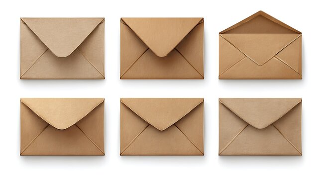 kraft paper vector envelopes isolated on a white background set of realistic brown opened envelope mockups.