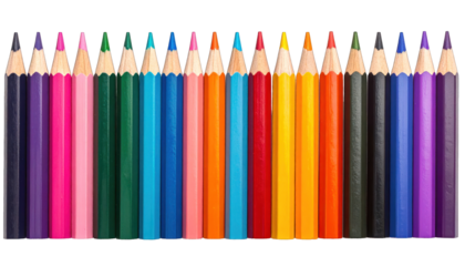 Row of sharpened pencils in diverse colors, arranged side by side