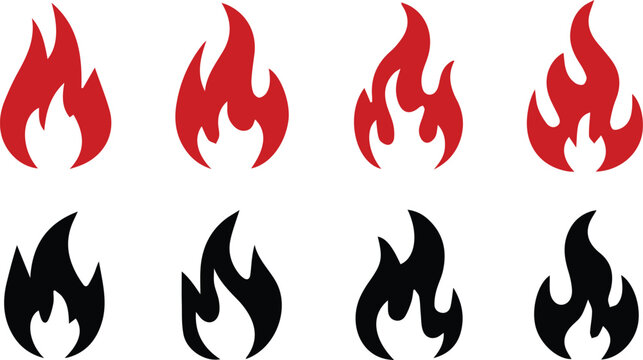 Fire Flame icon in different style. Bonfire line Silhouette vector illustration on white background.