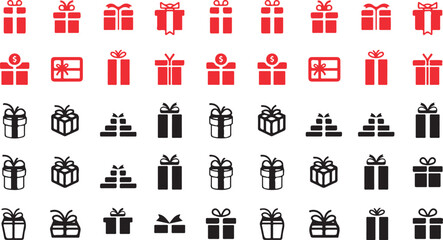 A large organized grid displays many distinct red and black gift box icons for various occasions