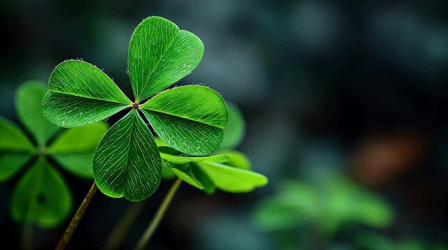 Green fourleaf clover in focus