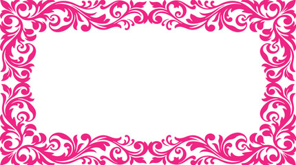 This image features a vibrant hot pink rectangular frame with ornate floral scrollwork and symmetrical corner designs