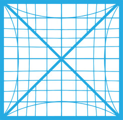 Blue geometric grid pattern with intersecting lines and curves on white background