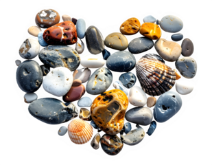 Heart Shaped Collection Of Seashells And Stones.