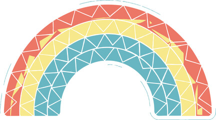 Vibrant Faceted Rainbow Arc Illustration with Geometric Triangles on Transparent Background