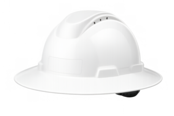 White hard hat providing safety and protection, industrial worker or engineer protective headgear, transparent background