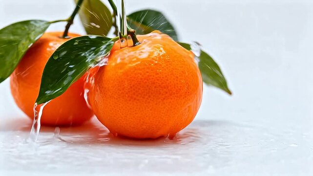 Fresh oranges with water droplets