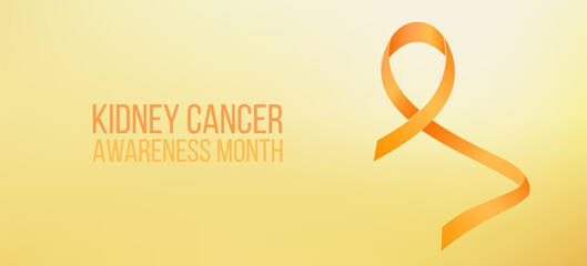 Kidney cancer awareness month concept. Banner with orange ribbon awareness and text. Vector illustration.