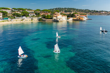 Aerial view of the Sainte-Maxime resort town on the French Riviera coast, France