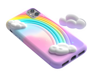 Pastel Rainbow Phone Case with Cloud Details.
