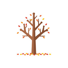 Obraz premium Stylized Autumn Tree with Falling Leaves, Flat Design, White Background
